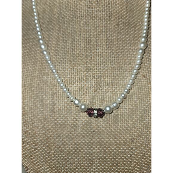 Dainty Faux Pearl Necklace with Faux Amethyst - Picture 4 of 4